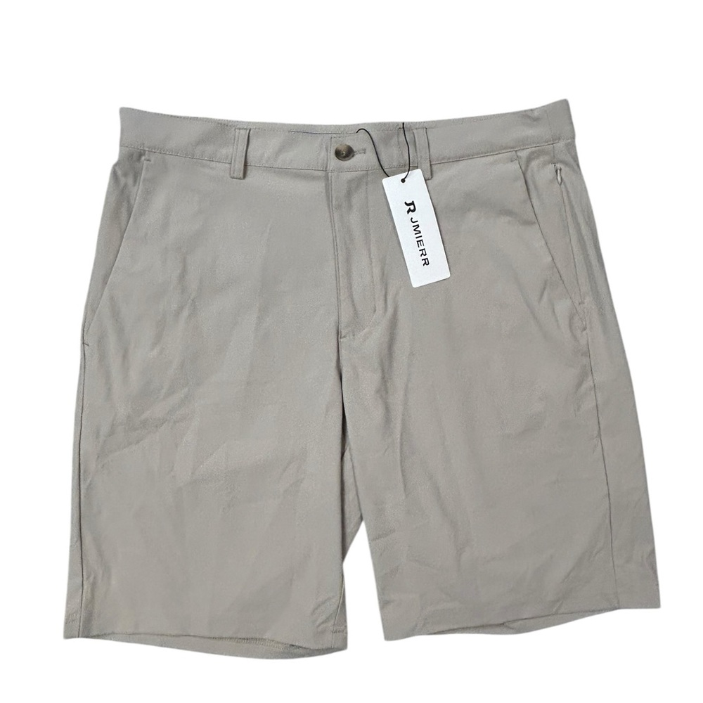 JMIERR Men's Tan‎ Performance Casual Golf Shorts 34 Polyester 9” Inseam NWT